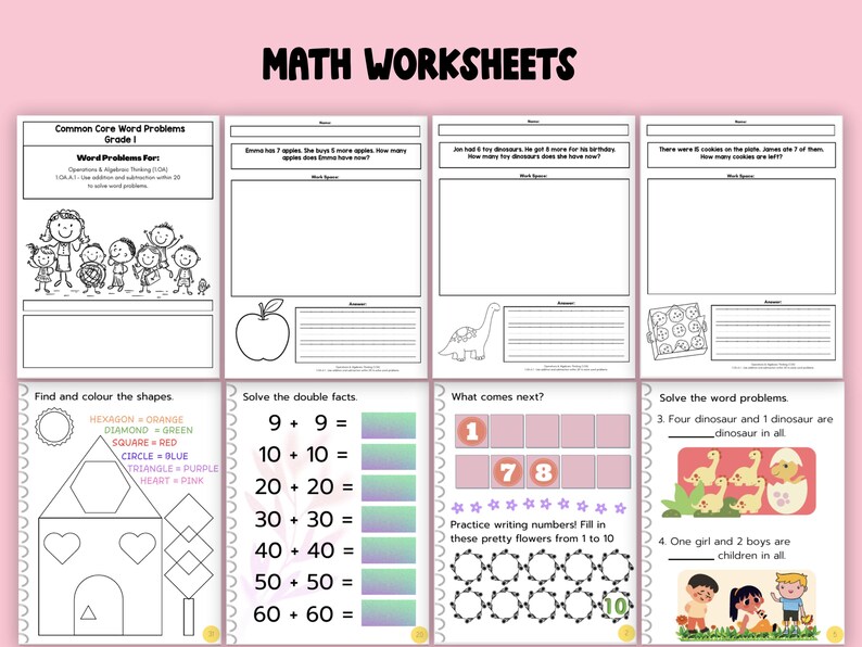 Printable Math Mega Bundle for Kindergarten, Grade 1 & Grade 2 – 950 Pages of Fun Math Worksheets for Kids