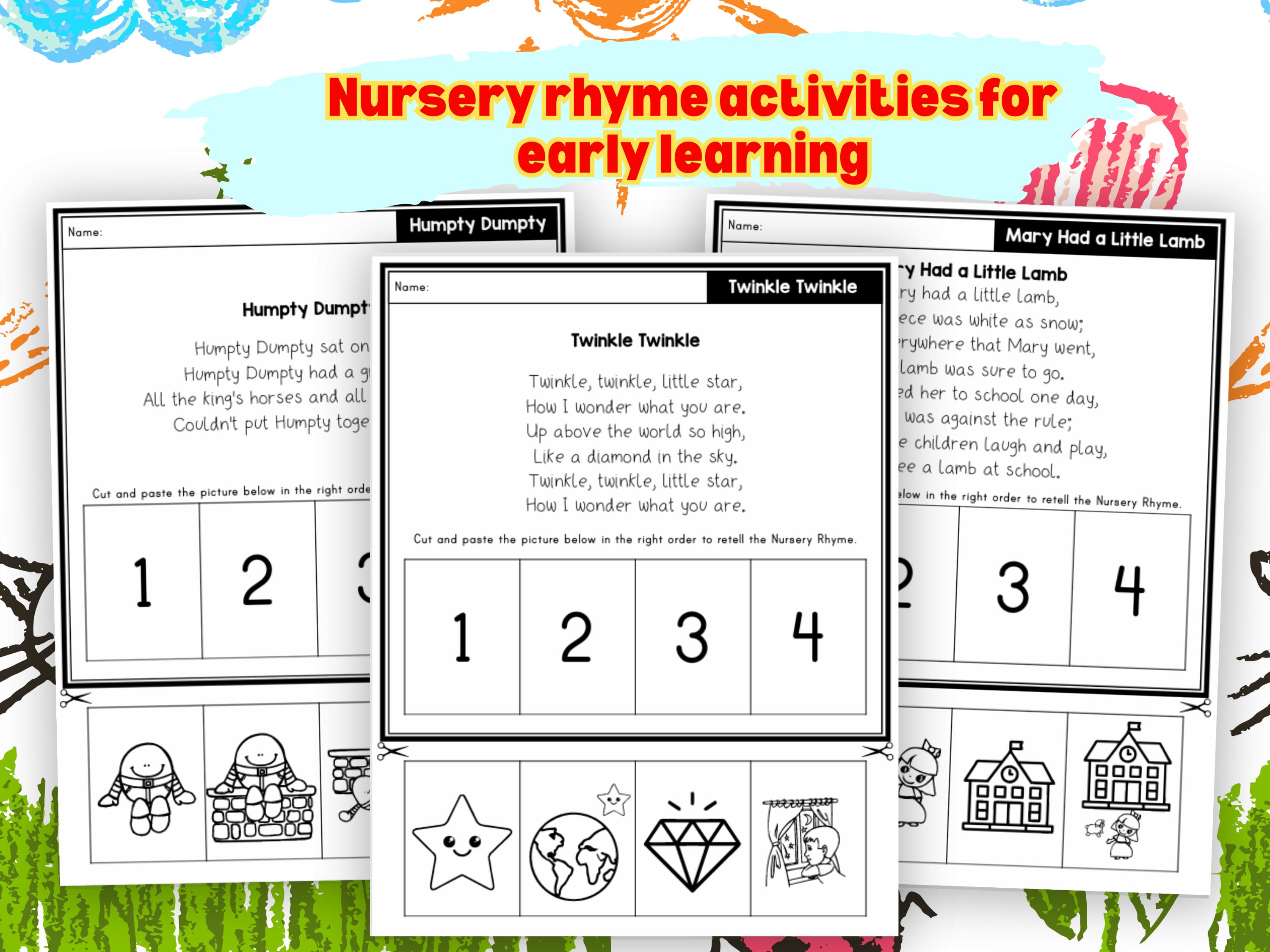 Nursery Rhyme Worksheets 14 Page for Preschool and Kindergarten With ...