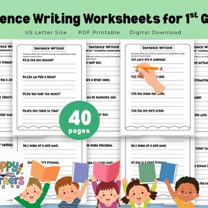Build Strong Sentences, 40 Pages, 1st Grade Writing Worksheets, Sentence Structure & Fluency Practice, Digital PDF