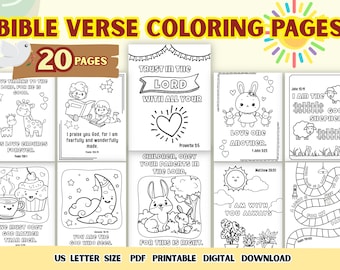 Bible Verse Coloring Pages 20 Printable Sheets of Faith and Fun, Scripture Coloring for Kids, Christian Coloring Pack, Printable Bible Verse