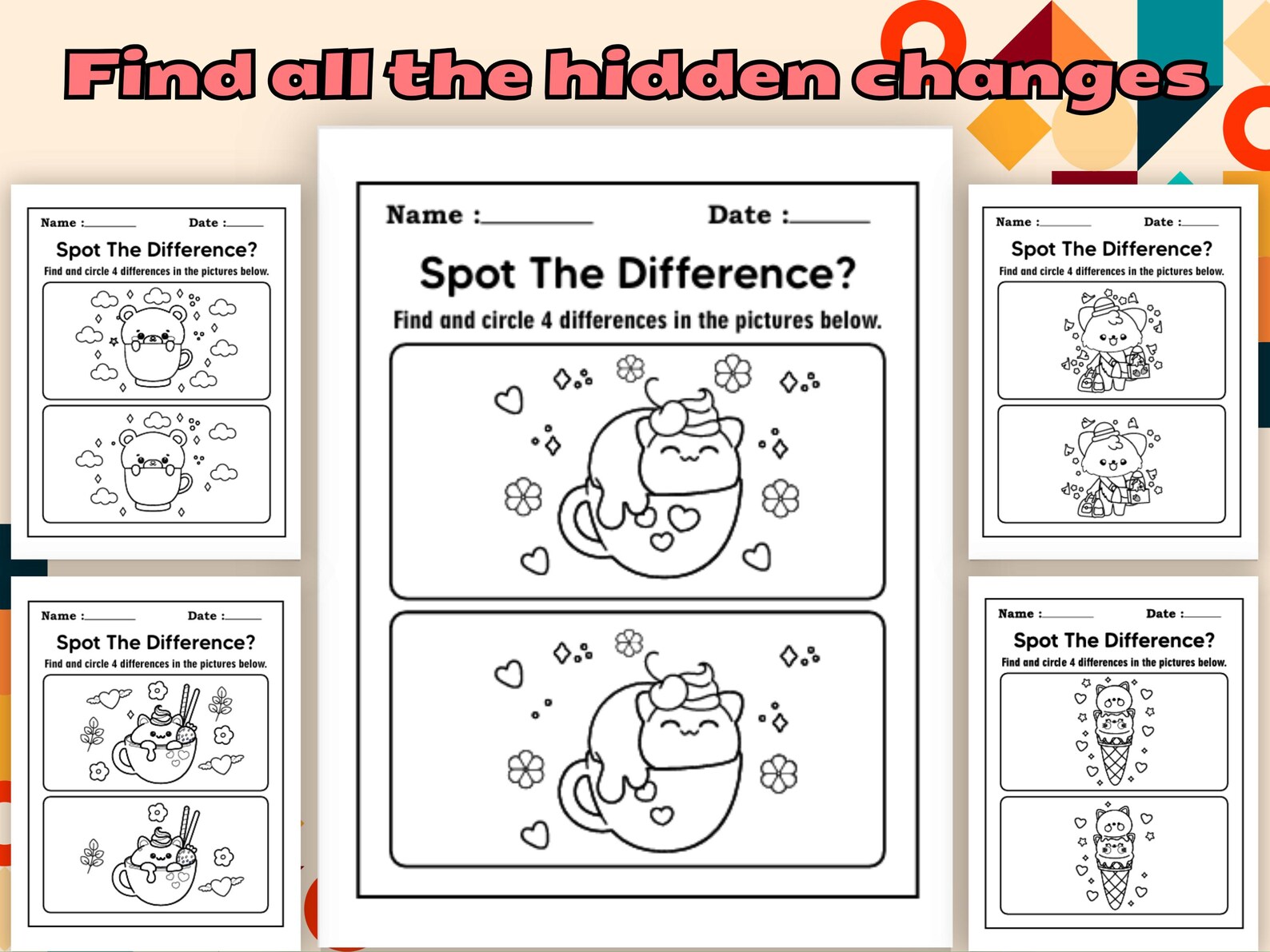 Spot the Different for Kids, 40 Pages of Printable Preschool Puzzles ...