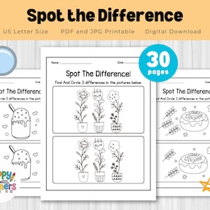 30 Spot the Difference Worksheet with Coloring Pages for Kids – Fun & Educational Printable Activity Sheets, PDF Printable, Fun Activity