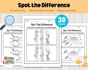 30 Finde den Unterschied Arbeitsblatt mit Malseiten für Kinder - lustige & lehrreiche druckbare Aktivitätsblätter, PDF druckbar, lustige Aktivität