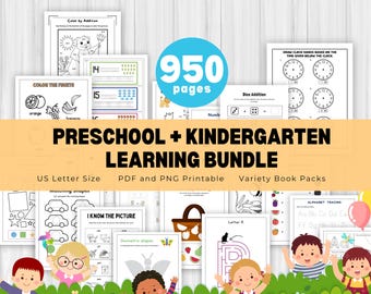 950+ Preschool + Kindergarten Learning Bundle Worksheet, PDF Printable, Alphabet Activities, Math Activity, Tracing, Dot-to-Dot, Coloring