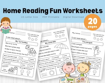 20-seitiges Arbeitsblatt für Kindergarten Alphabetisierung, Satzverfolgung, Lesen, Grammatik und Färbung, druckbare Vorschul-PDF