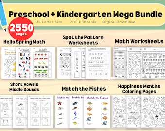 2500+ Preschool Curriculum Pre K Kindergarten Learning Bundle Toddler Homeschool Tutoring Activity Worksheets Alphabet Numbers Shapes Colors