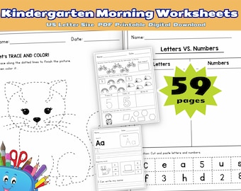 Kindergarten Morning Work Worksheets, 59 Pages of Daily Warm-Up Printables, Morning Routine Binder for Kids, printable pdf