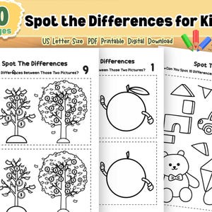 Kids’ Spot the Differences Puzzle Book, Printable 30 Pages pdf of Brain-Boosting Picture Games for Ages 4–8