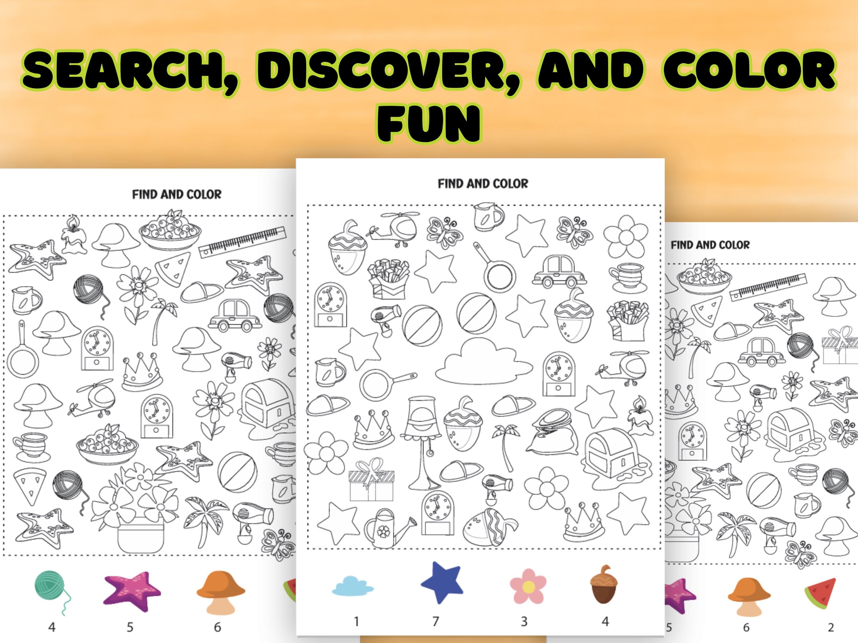 Find and Color for Kids, 10 Hidden Object Coloring Pages, Printable ...
