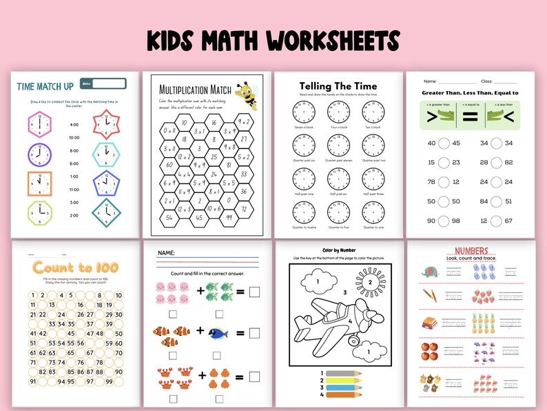 Printable Math Mega Bundle for Kindergarten, Grade 1 & Grade 2 – 950 Pages of Fun Math Worksheets for Kids