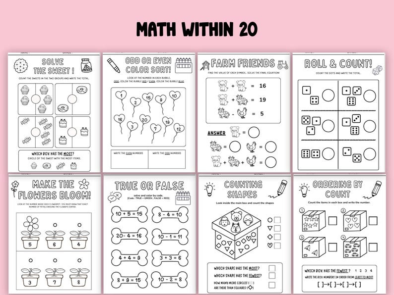 Printable Math Mega Bundle for Kindergarten, Grade 1 & Grade 2 – 950 Pages of Fun Math Worksheets for Kids