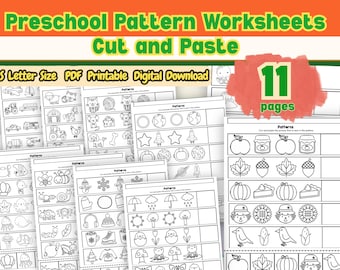 Preschool Pattern Worksheets with 11 Page Cut and Paste Activities to Build Early Math and Sequencing Skills for Hands-On Learners