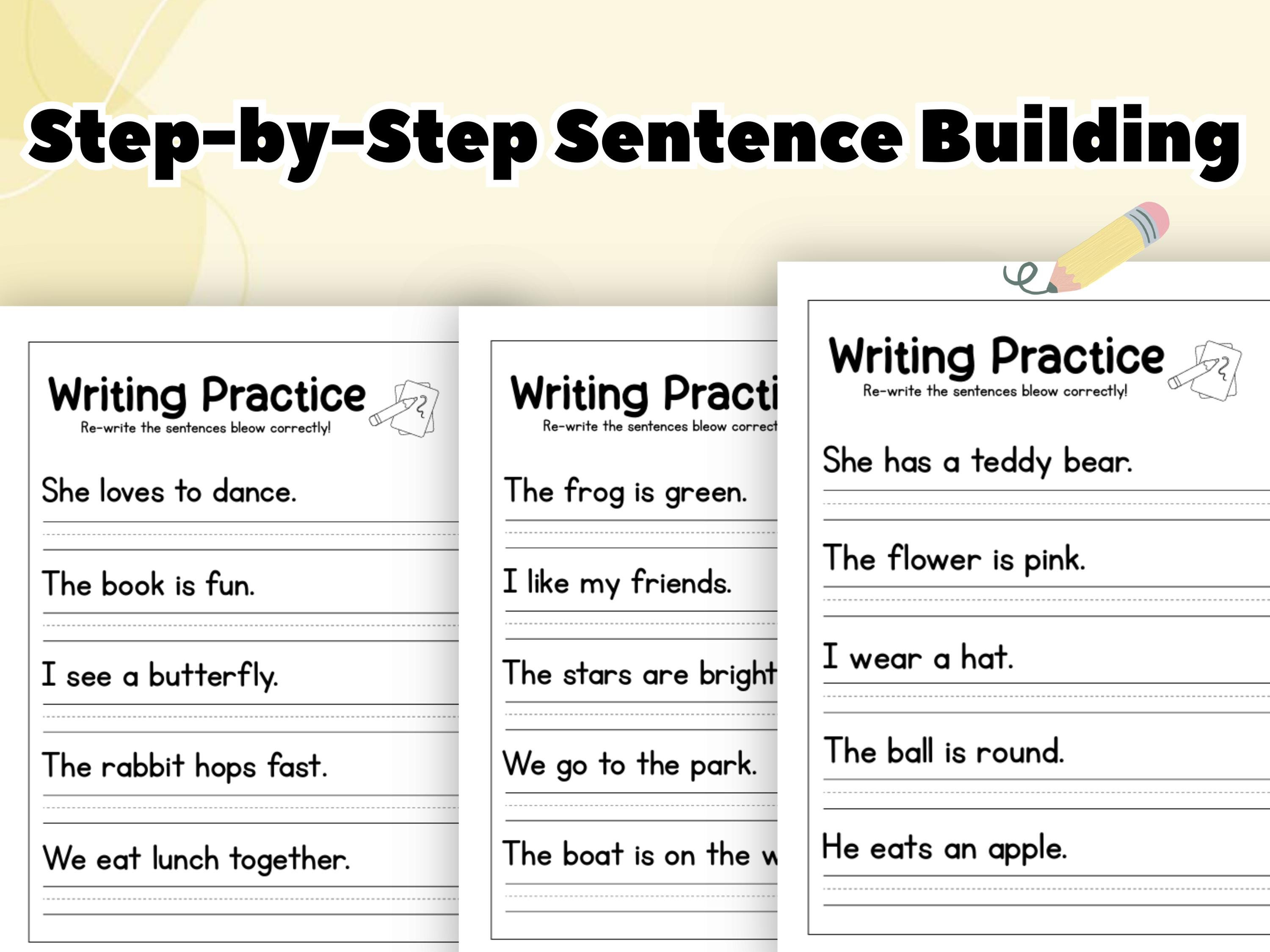 Sentence Writing Prep Class Beginner Sentence Writing Pack, 30 Printable Worksheets for Early ...