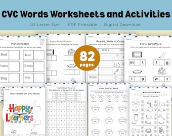Early Reading CVC Worksheets, 82 Pages, Phonics Activities for Preschool & Kindergarten, Printable Workbook