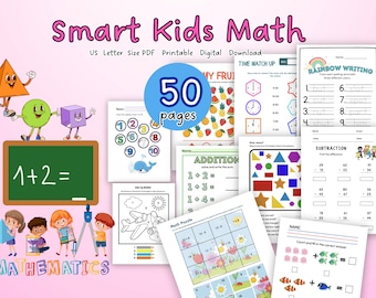 Smart Kids Math Worksheets, 50 Pages of Counting, Number Tracing, and Early Math Practice for Preschool & Kindergarten, Printable Learning