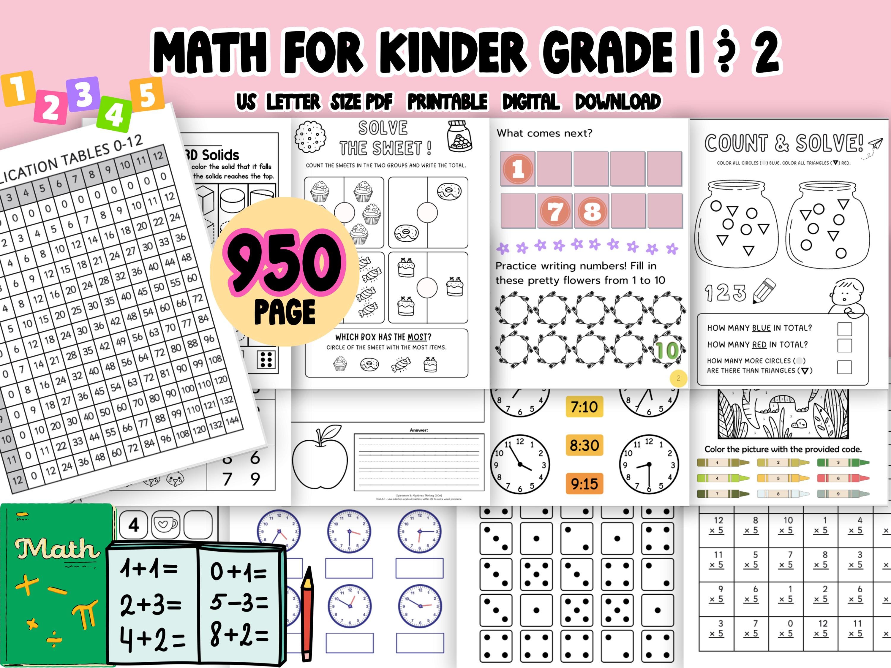 Printable Math Mega Bundle for Kindergarten, Grade 1 & Grade 2 – 950 Pages of Fun Math Worksheets for Kids