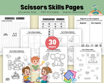 Scissor Skills Workbook for Kids, 30 Pages, Cutting Practice for Preschool & Kindergarten, Printable Fine Motor PDF, Instant Download