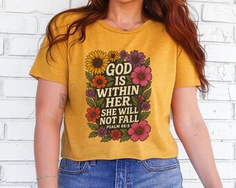 Psalm 46:5 God is within Her She will not Fall Crop Top, Christian Shirt, Jesus Lover Gift, Bible Verse Shirt Blessed Shirt Gift for Her