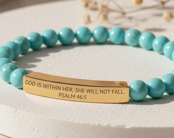 Psalm 46:5 Stone Bracelet | God Is Within Her Bar Bracelet | Christian Gift for Women | Natural Beaded Faith Bracelet