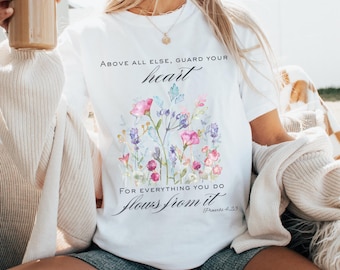 Guard Your Heart Shirt | Proverbs 4:23 Comfort Colors Tee | Christian Watercolor Floral Shirt | Faith Bible Verse Top