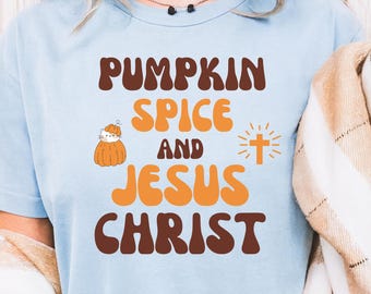Pumpkin Spice und Jesus Christus Cat Christian Fall T-Shirt Niedliches Herbst Glaube T-Shirt Pumpkin Spice Jesus Liebhaber Shirt Cozy Christian