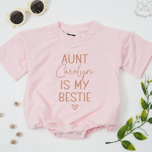 Personalized Auntie&#39;s Bestie Baby Romper, Coming Home Outfit, Baby Shower Gift, Baby Clothes, Auntie Baby Clothes, Gift From Aunt