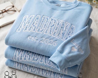 EMBROIDERED Madrina Floral Sweatshirt, Baptism Proposal Sweater, Godmother Floral Crewneck, Mothers Day Shirt, Madrina Est Shirt