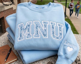 EMBROIDERED Floral University Sweatshirt, Floral Letter Sweater, Varsity Style School Crewneck, Graduation Shirt, Back To School Shirt