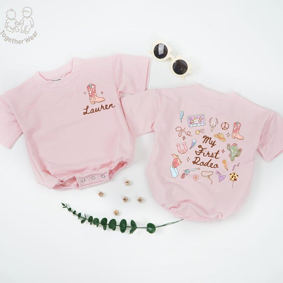 Personalized First Rodeo Birthday Bodysuit Girl, 1St Rodeo Birthday Shirt Girl, Western Birthday Baby Girl Outfit, Pink Cowgirl Shirt