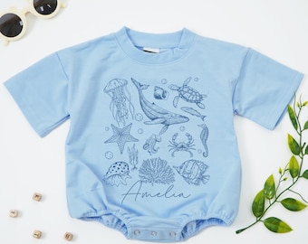Personalized Sea Animals Kids Shirt, Ocean Baby Romper, Sealife Toddler, Baby Shower Gift, Summer Baby Outfit, Vacation Clothes