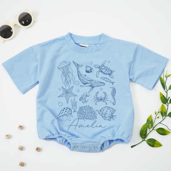 Personalized Sea Animals Kids Shirt, Ocean Baby Romper, Sealife Toddler, Baby Shower Gift, Summer Baby Outfit, Vacation Clothes
