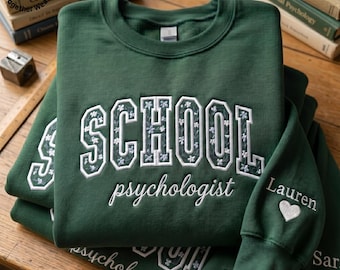 EMBROIDERED School Psychologist Sweatshirt, Floral School Psych Sweater, Mental Health Shirt, Back To School Shirt, Retro Therapy Shirt