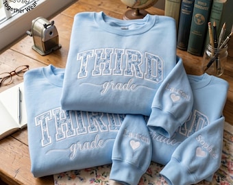 EMBROIDERED Third Grade Floral Sweatshirt, Back to School Crewneck, 3rd Grade Teacher Shirt, Custom Grade Level Shirt, Third Grade Crew Tee