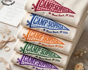 EMBROIDERED Camp Bachelorette Sweatshirt, Camping Gingham Pennant Sweater, Bride Camp Crewneck, Bachelorette Party Shirt, Lake Weekend Tee