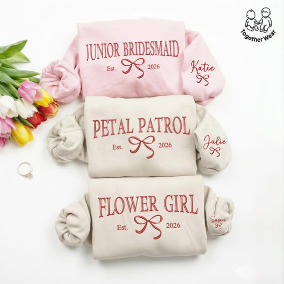 EMBROIDERED Flower Girl Shirt, Junior Bridesmaid Tee, Petal Patrol Sweater, Bridal Party, Wedding Announcement Gift, Flower Girl Proposal