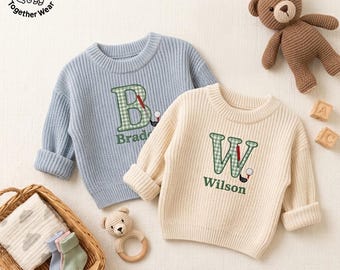EMBROIDERED Baby Name Knit Sweater, Little Golfer Kids Sweater, Personalized Applique Initial Name Sweater, Baby Golf Outfit, Newborn Gift