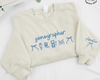EMBROIDERED Coquette Sonographer Sweatshirt, Sonography Sweater, Ultrasound Tech Sweatshirt, Gift for Sono Tech Grad, Sonographer Icons