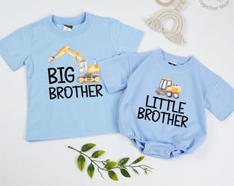 Big Brother Little Brother Matching Kid Shirt, Lil Bro Baby Romper, Big Bro Toddler, Family Sibling Outfit, Baby Announcement, Digger Shirt