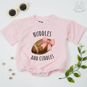 Football Cuddles and Huddles Baby Romper, Baby Girl Football Toddler, Fall Natural Bodysuit, Gameday Baby Clothes, Newborn Gift