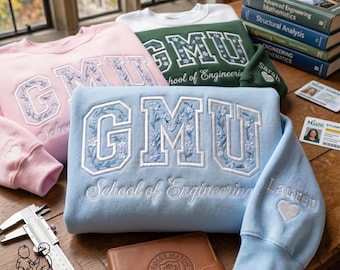 EMBROIDERED Graduation Sweatshirt, Floral College Letter Sweater, College Spirit Crewneck, Graduation Floral Shirt, College Sorority Shirt