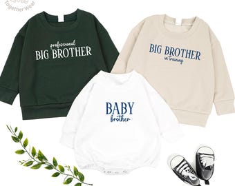 EMBROIDERED Big and Little Brother Matching Shirt, Matching Sibling Shirts, Third Baby Announcement, Professional Big Bro, Mid Brother Shirt