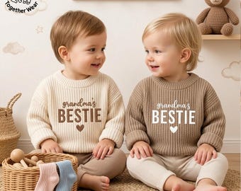Embroidered Grandma's Bestie Knit Sweater, Funny Grandchild Shirt, Grandma's Favorite Kids Sweater, Sweet Grandkid Shirt, Grandma Baby Gift