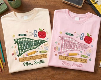 EMBROIDERED Third Grade Pennant Sweatshirt, Teacher Team Sweater, 3rd Grade Teacher Crewneck, Back to School Shirt, Grade Level Shirt