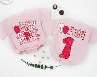 Personalized It's My Berry First Birthday Baby Romper, Coquette Strawberry Romper, 1st Birthday Berry Sweet Bodysuit, Strawberry Baby Girl