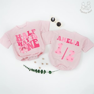 Personalized Half Way To One Baby Romper, 6 Month Baby Girl Outfit, Half Birthday Party, 1/2 Birthday Coquette Outfit, Baby Shower Gift