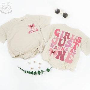 Personalized Girls Just Wanna Be One Baby Romper, Bow First Birthday Outfit, 1st Birthday Girl, Pink bow One Birthday Girl, Birthday Baby