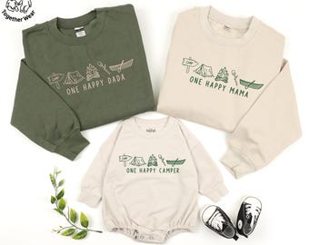 EMBROIDERED One Happy Camper Matching Shirt, Camp Mommy and Me Shirts, First Birthday Shirt, Camping 1st Birthday Outfit, Dada Mama One Set