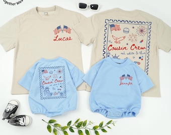 Personalized Patriotic Cousin Crew Matching Shirts, Fourth of July Cousin Squad Shirts, Red White Blue Shirts, USA Anniversary Shirt