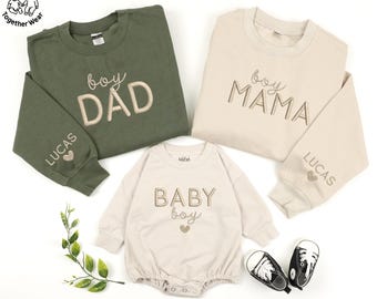 EMBROIDERED Mama Dad Baby Boy Shirt, Family Matching Shirt, Family Party Tee, Mommy and Me, Boy Mama Dada, Mom Dad Shirt, New Baby Romper