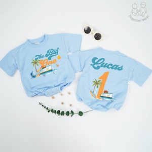 Personalized The Big One First Birthday Baby Romper, Summer Birthday Bodysuit, Beach Van Birthday Party Outfit, 1st Birthday Gift